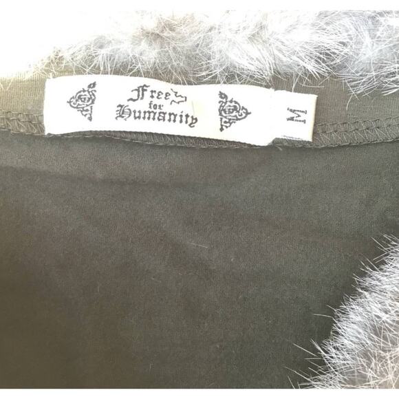 Vintage Free for Humanity Jeweled Beadazzled Med Olive Green Rabbit Fur Trim Top - Picture 14 of 16